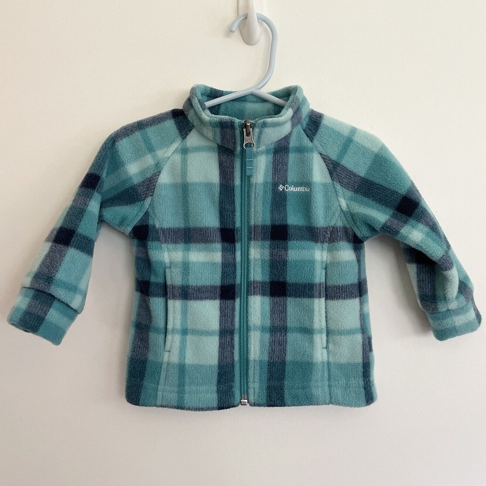 Infant Baby Columbia Blue and Teal Plaid Fleece Zip-up Size 6-12 Months